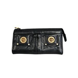 Marc By Marc Jacobs Black Leather Turnlock Tip Zip Rectangular Wallet Clutch